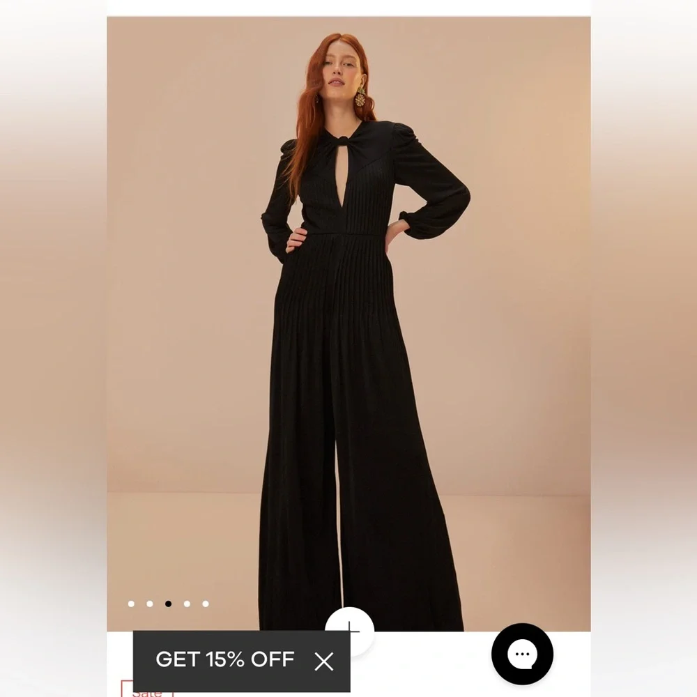 FARM Rio Black Jumpsuit with Wide-Leg Palazzo and Belted Waist - Picture 3 of 10